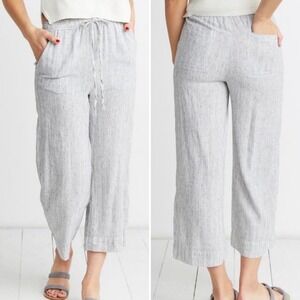 Marine Layer Aly‎ Striped Linen Wide Leg Cropped Pants Small pull-on lightweight